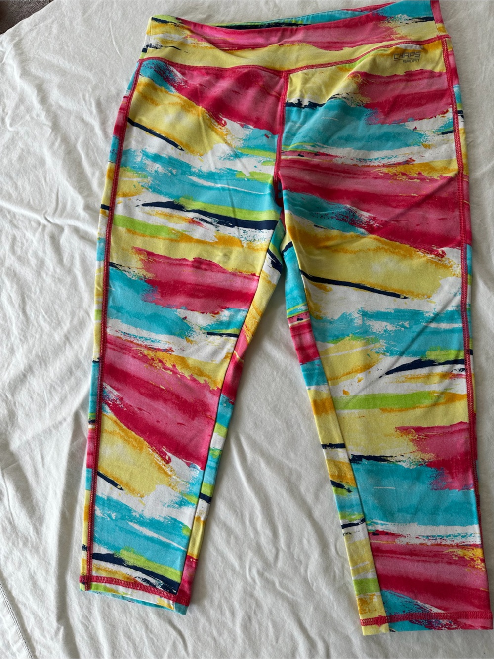 Chaps Brushstroke Print Leggings in Teal, Pink, Yellow